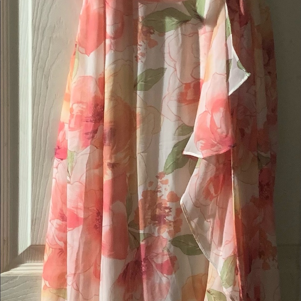 R&K Maxi Dress, NWOT Size 8 Multi Color Shades of  Orange and White, and Greens. - Picture 8 of 15
